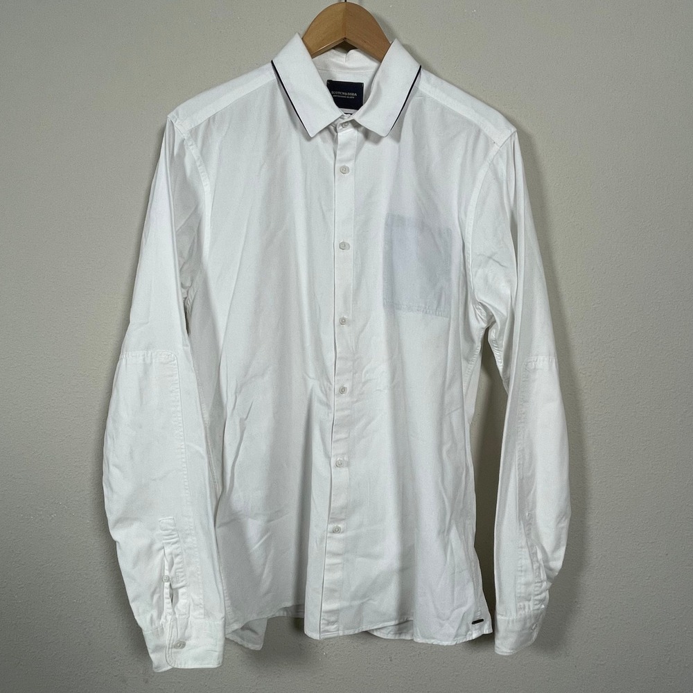 Scotch & Soda Dress Wheel of Fortune 2-Ply Shirt Mens XL White  Long Sleeve